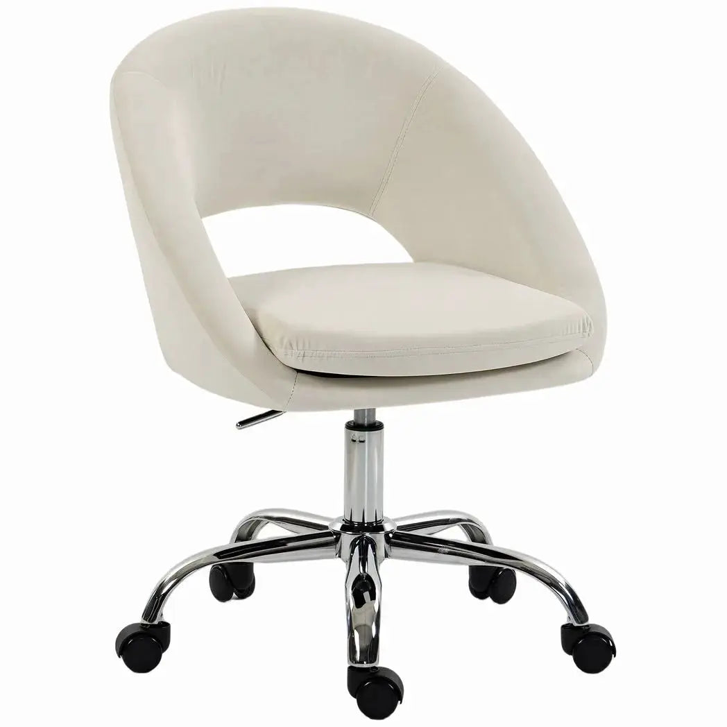HOMCOM Velvet Desk Chair, Modern Office Chair with Height-Adjustable, Wheels, for Home Study Bedroom, Cream - from HOMCOM