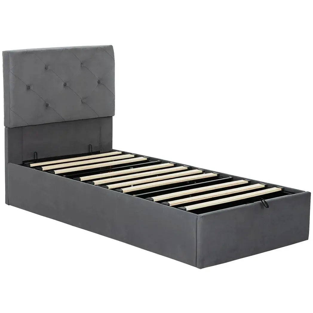 HOMCOM Single Bed Frame Gas End Lift Under Bed Storage Upholstered Platform Bed Tufted Headboard for 90 x 190 cm Mattress - from HOMCOM