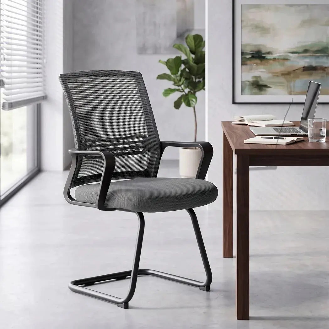 HOMCOM Padded Meeting Office Chair, Ergonomic Desk Chair No Wheels with Sled Base for Bedroom, Waiting, Reception, Dark Grey - from HOMCOM
