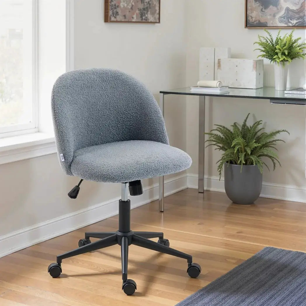 HOMCOM Teddy Fleece Office Chair with Wheels - Grey - from HOMCOM