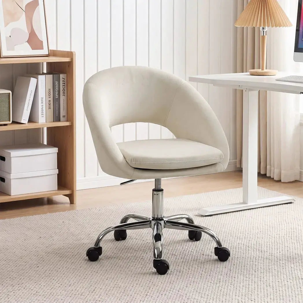 HOMCOM Velvet Desk Chair, Modern Office Chair with Height-Adjustable, Wheels, for Home Study Bedroom, Cream - from HOMCOM