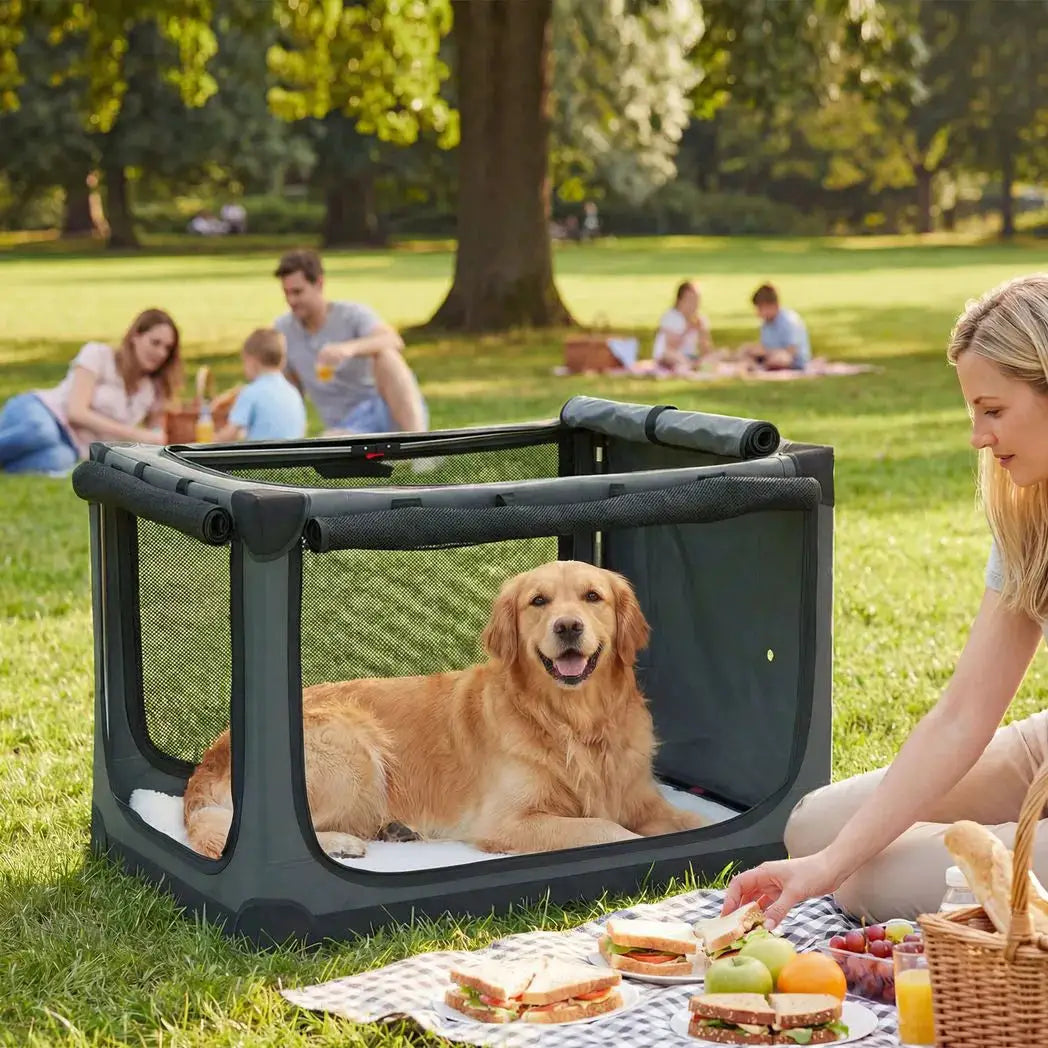 PawHut Soft Dog Crate Pet Travel Crate 90 x 64 x 64 cm with Removable Pad Mesh Window Army Green - from PawHut