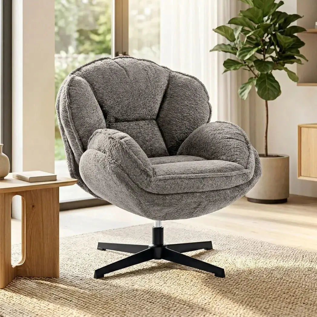 HOMCOM Modern Wingback Accent Chair, Velvet Armchair with Four-Star Base, S-Springs, Swivel, Grey - from HOMCOM