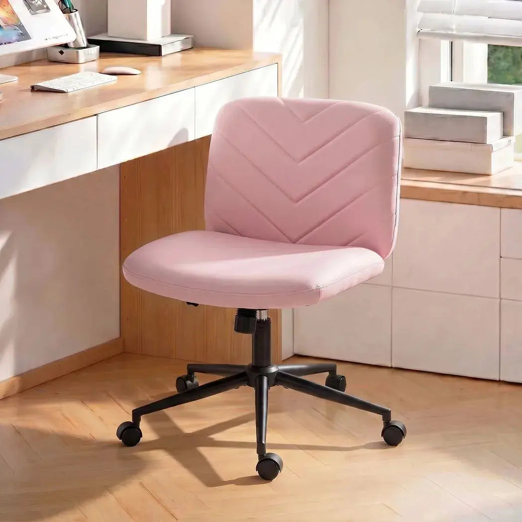 HOMCOM Home Office Desk Chair Height Adjustable Swivel Chair Cross Legged Wide Seat Swivel Wheels Pink - from HOMCOM