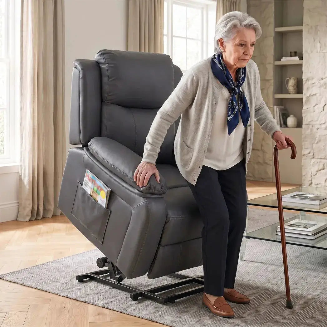 HOMCOM Riser and Recliner Chair with Vibration Massage, PU Leather Power Lift Chair for Elderly, Dark Grey - from HOMCOM