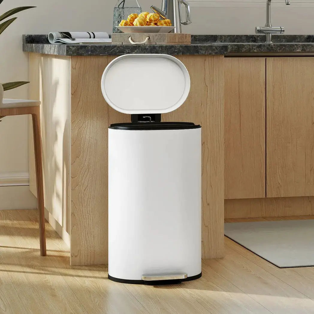 HOMCOM 30 L Modern Curved Kitchen Bin - Cream - from HOMCOM