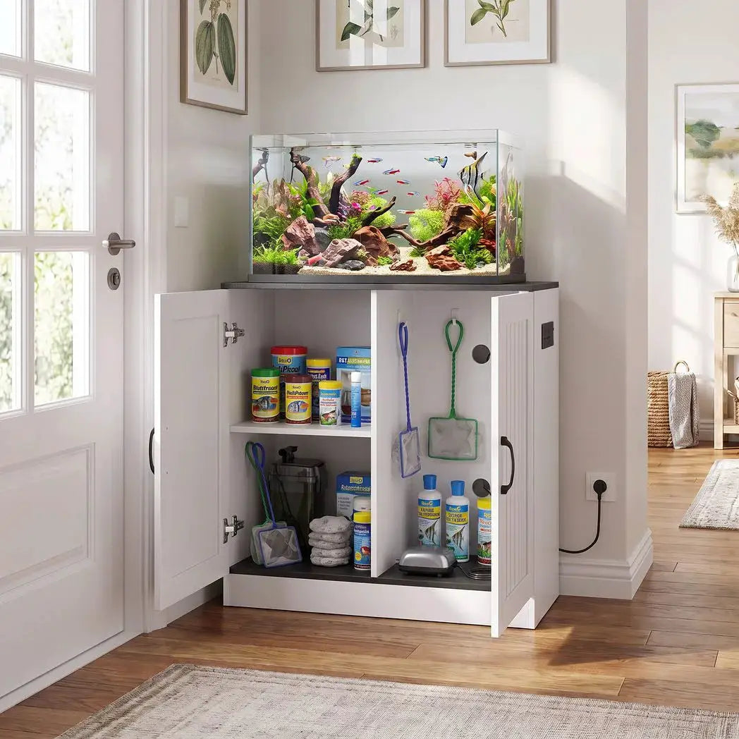 PawHut Fish Tank Stand, 20-29 Gallon Aquarium Stand with Cabinet Storage, Power Outlets and Anti-Tip Kit, White - from PawHut