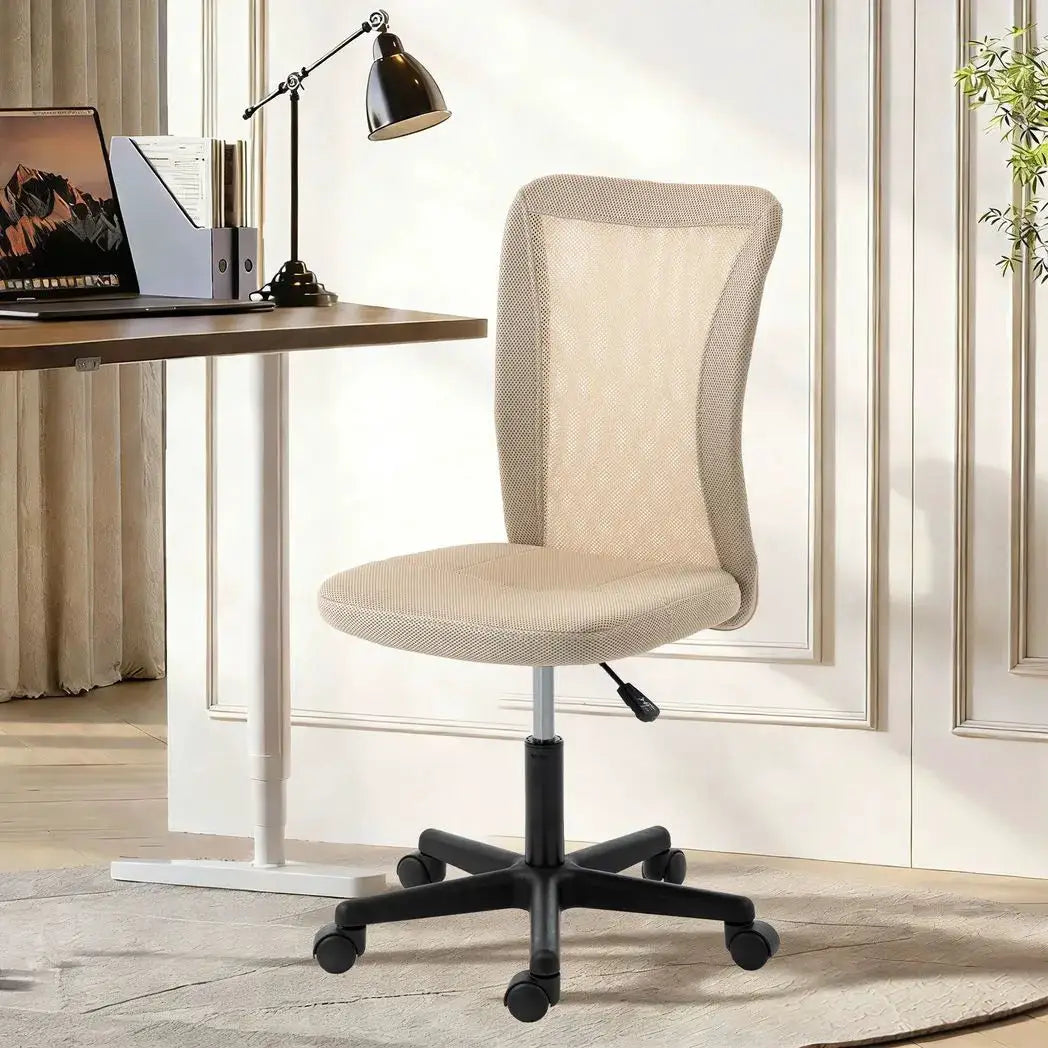 Vinsetto Computer Desk Chair, Mesh Office Chair with Adjustable Height and Swivel Wheels, Armless Study Chair, Beige - from Vinsetto