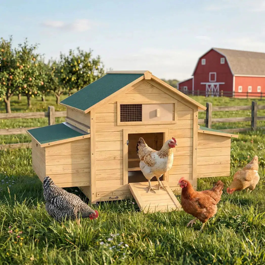 PawHut Chicken Coop, Wooden Outdoor Hen House with Nesting Box, Openable Waterproof Top, Pull-Out Tray, 150 x 100 x 97cm - from PawHut