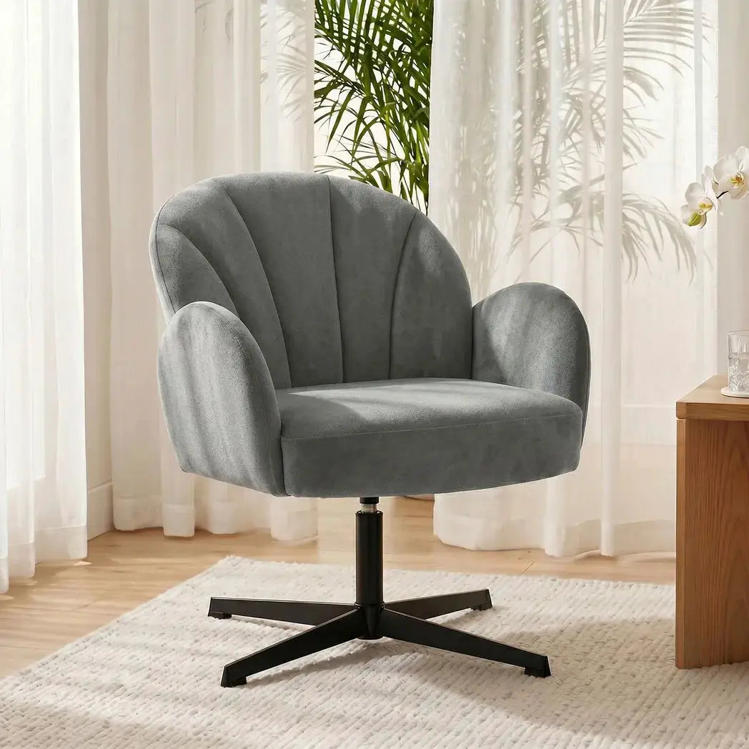 HOMCOM Swivel Accent Chair, Shell-Shaped Armchair with Spring Cushion, Metal Base, Grey - from HOMCOM