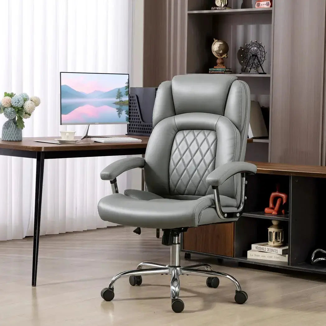HOMCOM Big and Tall Office Chair 180kg with Spring Cushion, PU Leather - Grey - from HOMCOM