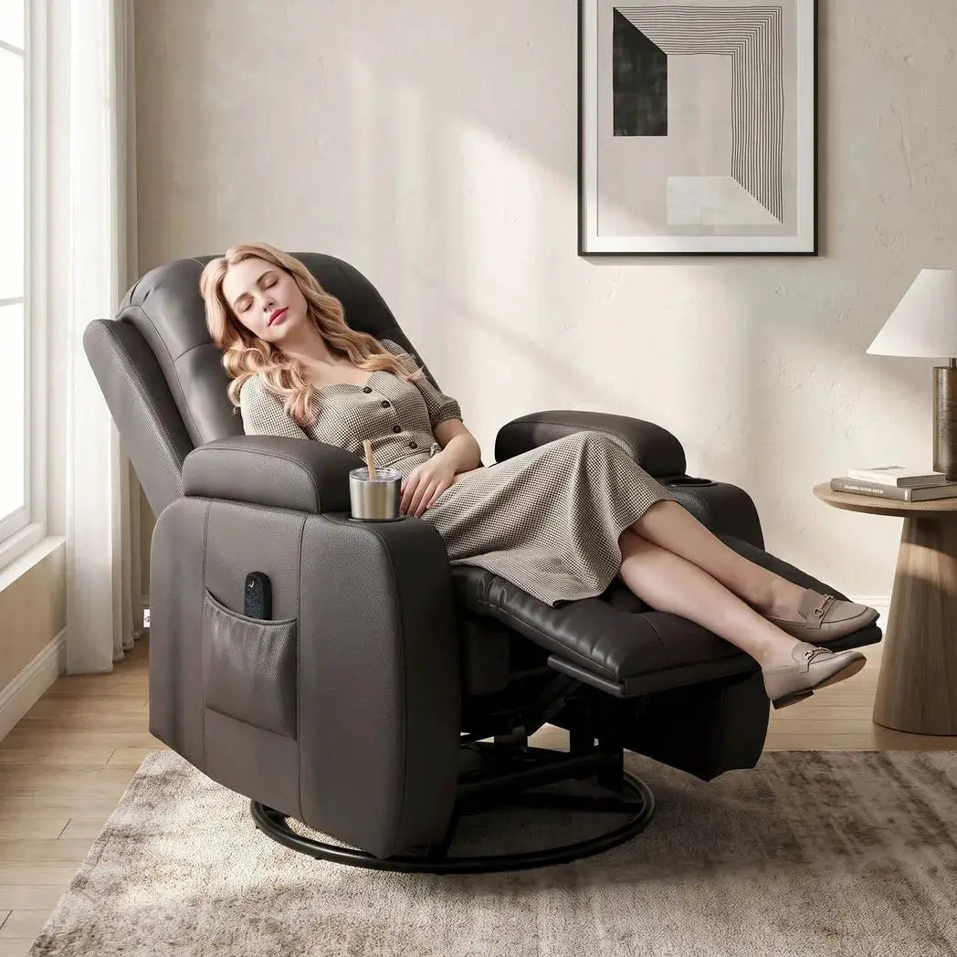 HOMCOM PU Leather Recliner Chair, Recliner Armchair with Extended Footrest, Cup Holders and Side Pockets, Dark Brown - from HOMCOM
