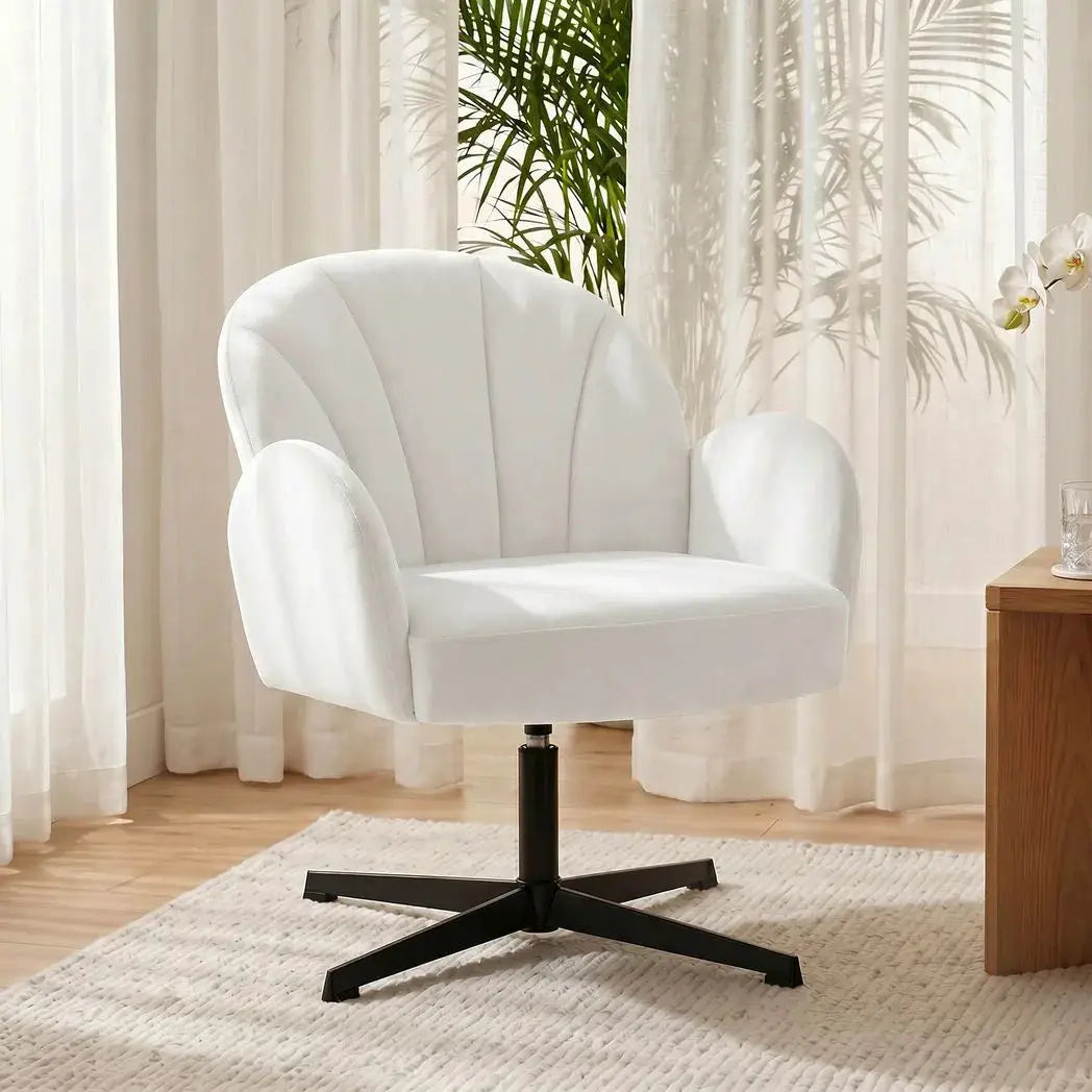 HOMCOM Swivel Accent Chair, Shell-Shaped Armchair with Spring Cushion, Metal Base, Cream White - from HOMCOM