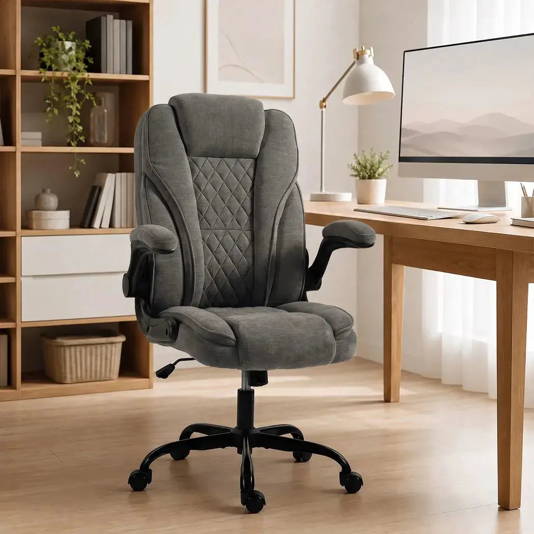 HOMCOM Office Chair, Ergonomic Desk Chair with Flip-up Armrest, Pocket Springs, Swivel Wheels, Adjustable Height, Dark Grey - from HOMCOM
