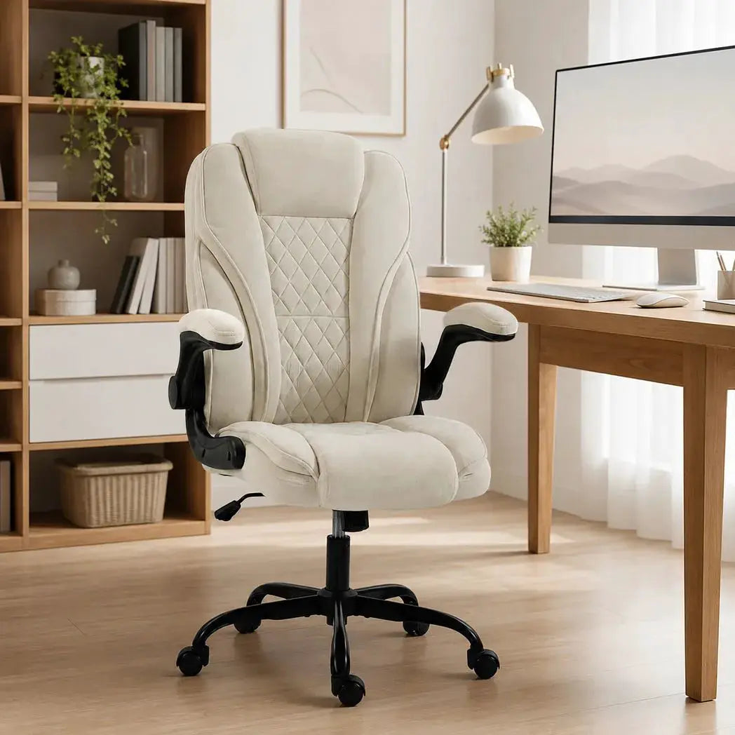 HOMCOM Office Chair, Ergonomic Desk Chair with Flip-up Armrest, Pocket Springs, Swivel Wheels, Adjustable Height, Beige - from HOMCOM