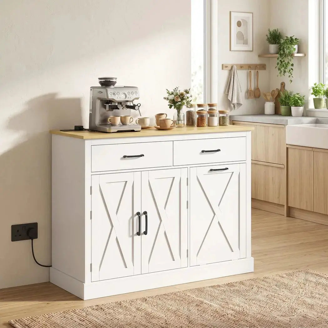 HOMCOM Tilt Out Trash Cabinet with Charging Station, Kitchen Island with Storage, 57 Liter Hidden Rubbish Bin Storage, White - from HOMCOM