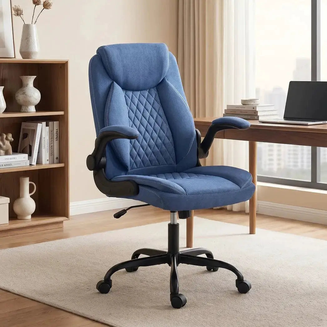 HOMCOM Linen-Look Computer Desk Chair, Executive Office Chair with Flip-Up Armrests and Thick Cushion, Blue - from HOMCOM