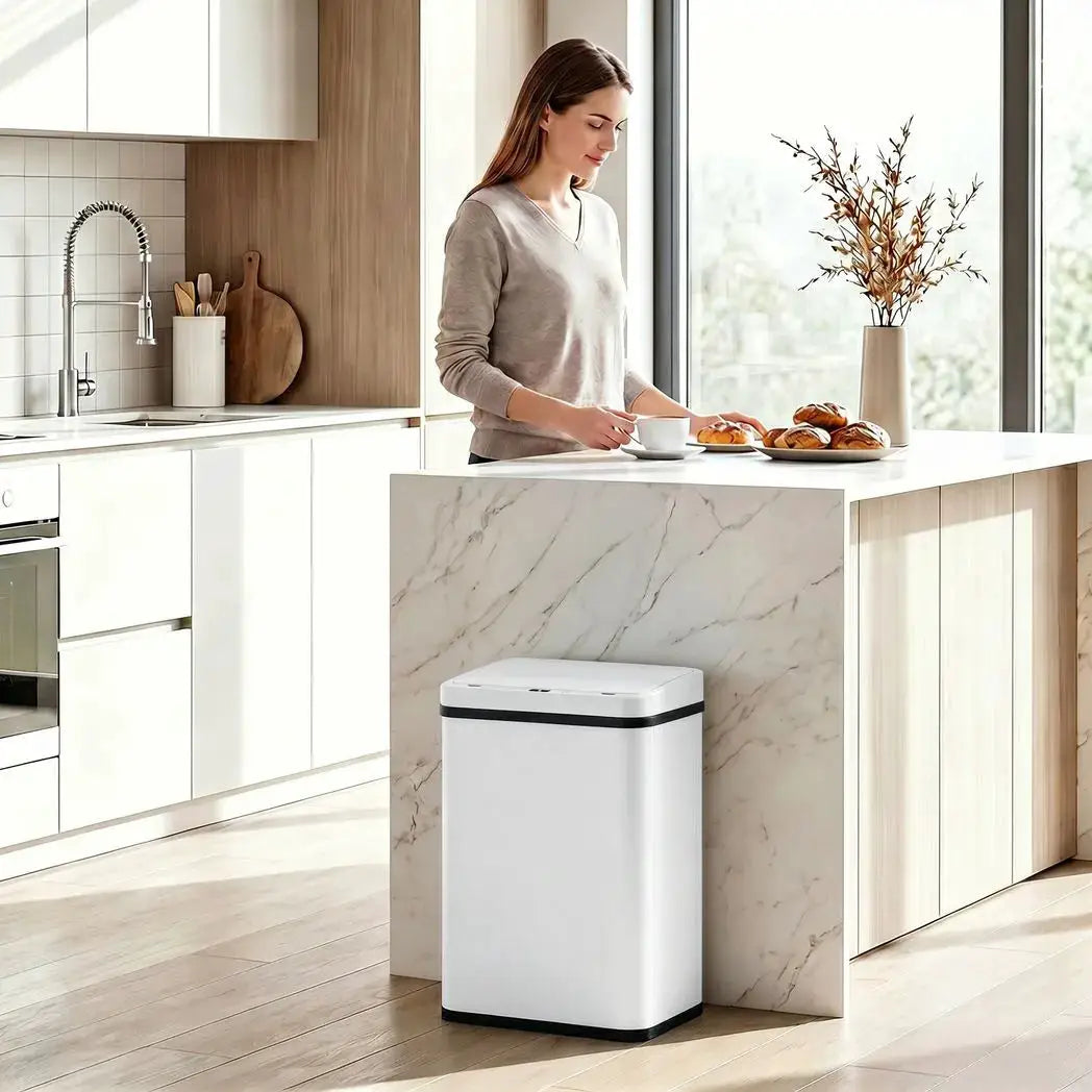 HOMCOM 40L Sensor Bin with Soft-Close Lid, Stainless Steel Automatic Touchless Motion Sensor Kitchen Bin, White - from HOMCOM