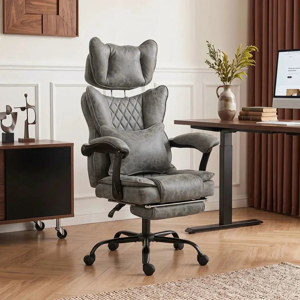 HOMCOM Executive Office Chair, Leathaire Big and Tall Office Chair 180 kg with Wide Seat, Reclining, Lumbar Support, Grey - from HOMCOM