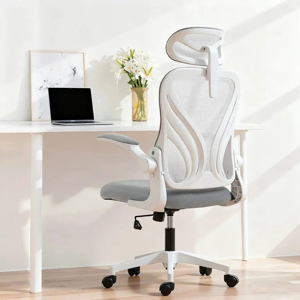 HOMCOM Ergonomic Office Chair with Foldable Backrest, 2D Headrest - Light Grey - from HOMCOM