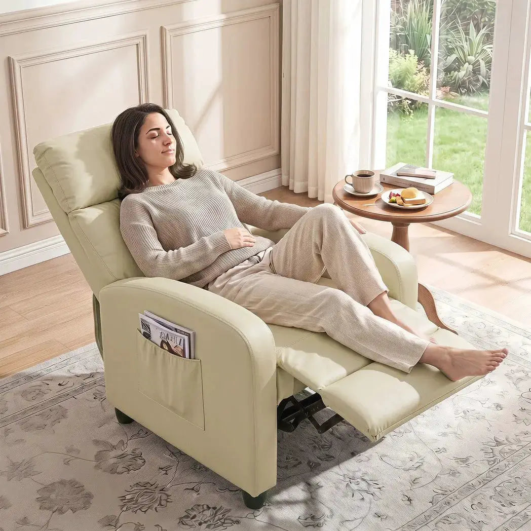 HOMCOM Recliner Armchair, Massage Faux Leather Push Back Reclining Chair with Adjustable Leg Rest, Side Pocket, Cream White - from HOMCOM
