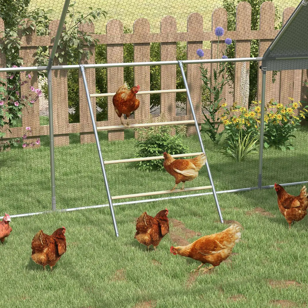 PawHut Chicken Perch for Coop, Wooden and Galvanised Steel Roosting Bar Jungle Gym, Chicken Roosting Ladder for Backyard Farm - from PawHut
