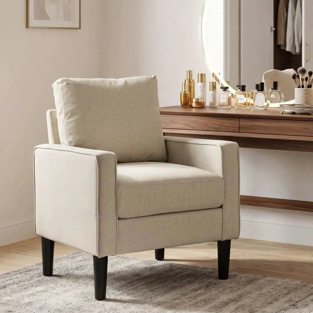 HOMCOM Accent Chair, Removable Pillow Linen Armchair with Comfy Spring Cushion for Living Room, Bedroom, Study, Cream - from HOMCOM