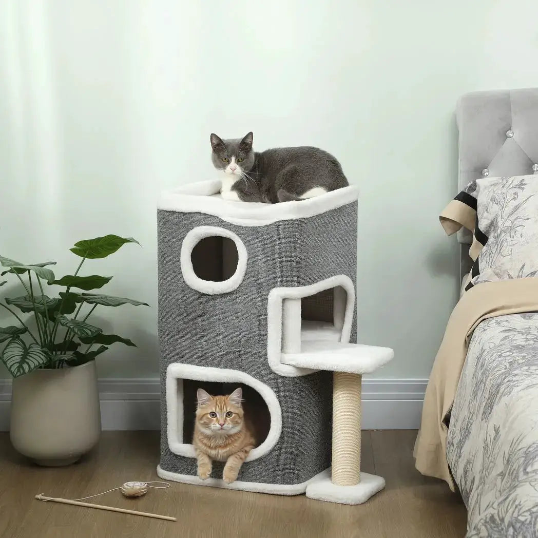 PawHut 75 cm Cat Tree, Cat Tower Condo for Indoor Cats with Scratching Post, Jumping Platform, Grey - from PawHut