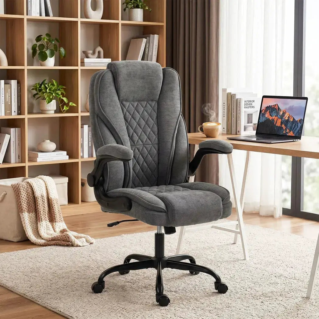 HOMCOM Office Chair, Ergonomic Desk Chair with Flip-up Armrest, Pocket Springs, Swivel Wheels, Adjustable Height, Grey - from HOMCOM
