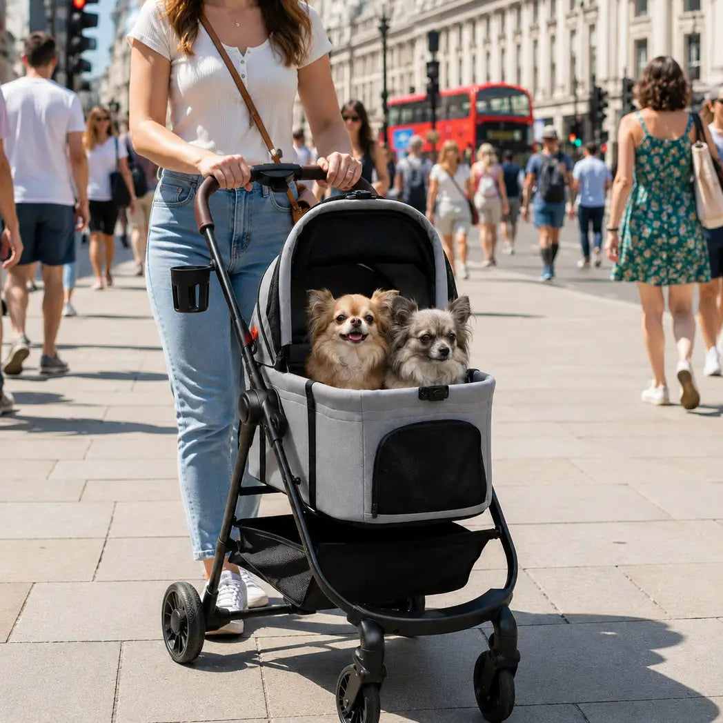 PawHut Dog Stroller, 3 in 1 Foldable Pet Stroller for Small Puppy Cat with Detachable Travel Carrier, Storage Basket, Grey - from PawHut