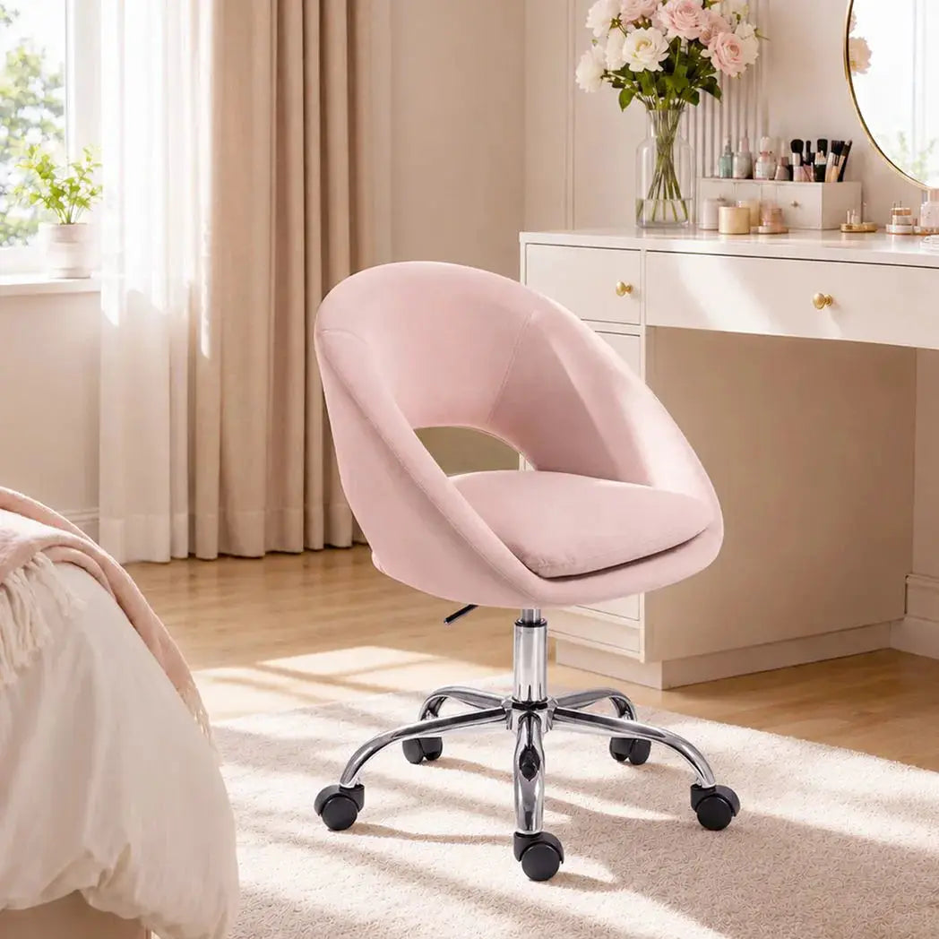 HOMCOM Velvet Desk Chair, Modern Office Chair with Height-Adjustable, Wheels, for Home Study Bedroom, Pink - from HOMCOM