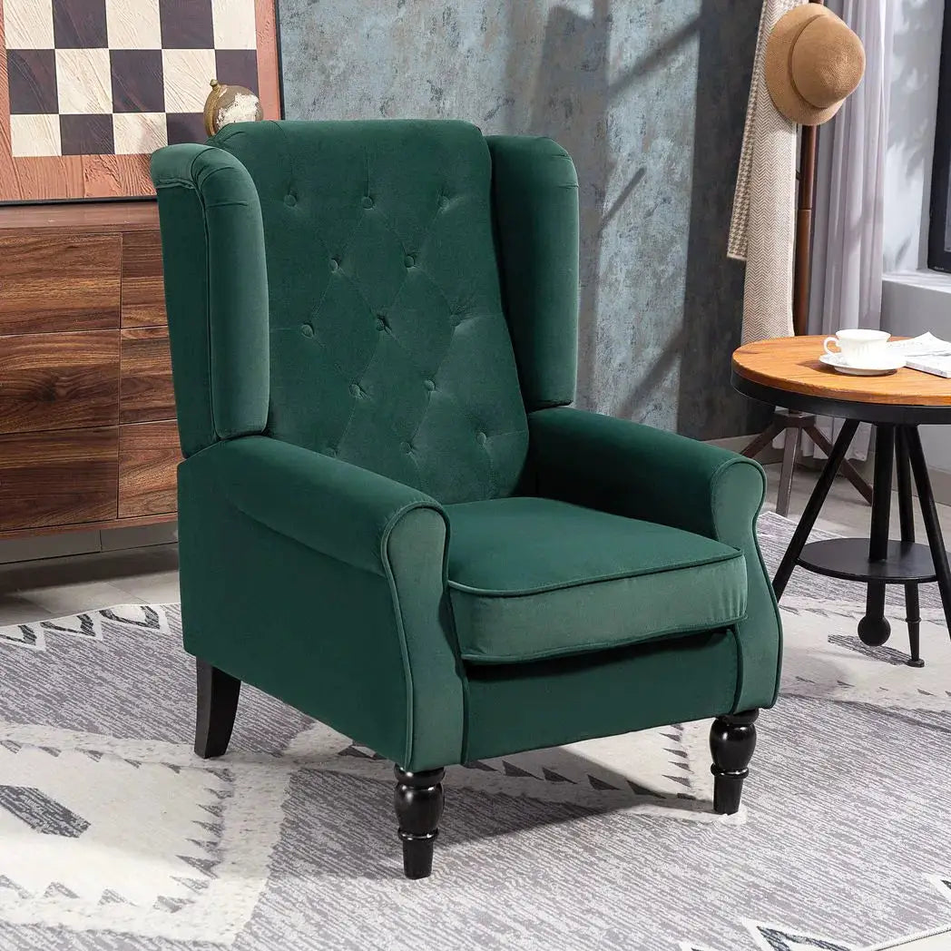 HOMCOM Wingback Accent Chair, Retro Upholstered Button Tufted Occasional Chair for Living Room and Bedroom, Green - from HOMCOM