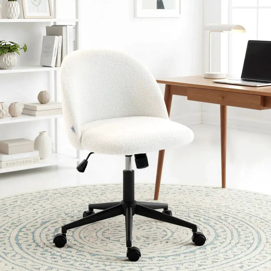 HOMCOM Teddy Fleece Office Chair with Wheels - Cream White - from HOMCOM