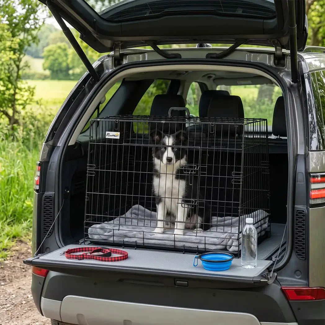 PawHut 35"(90 cm) Car Dog Crate Medium Large Collapsible Slanted Travel Dog Cage with Tray for Car Boot - from PawHut