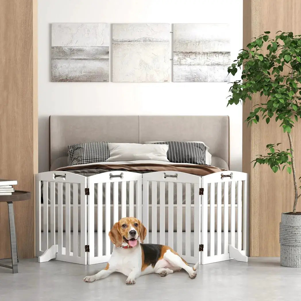 PawHut Wooden Dog Gate, Freestanding Pet Gate with Support Feet for Doorways, Hallways, Stairs, 207.5L x 61H cm, White - from PawHut