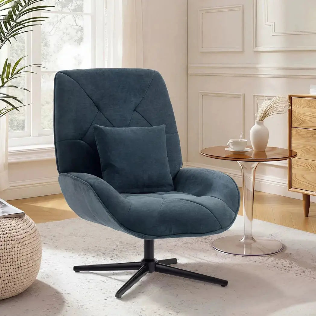 HOMCOM Accent Chair, Chenille Upholstered Swivel Armchair with Lumbar Pillow, High Back, Deep Seat and Metal Legs, Dark Green - from HOMCOM