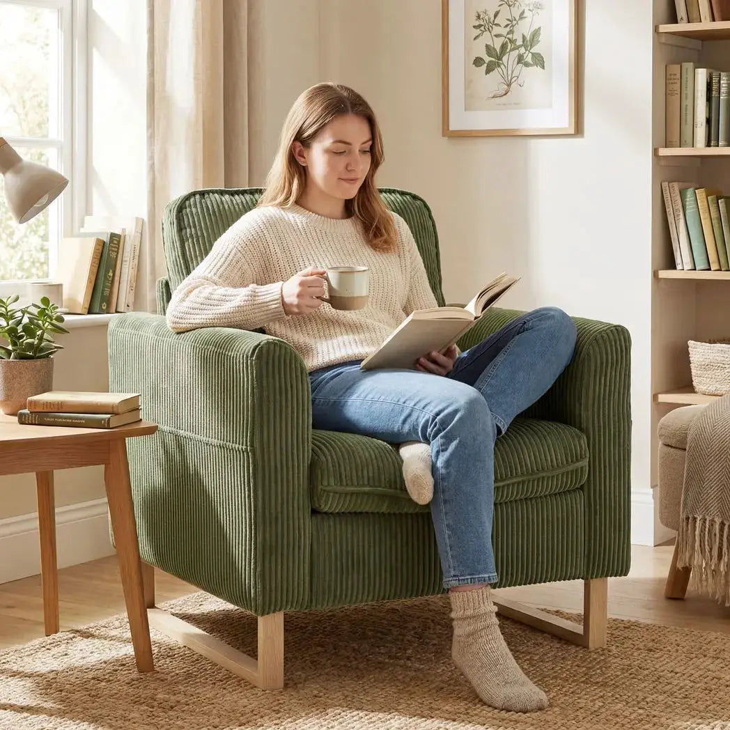 HOMCOM Accent Chair with Spring, Modern Industrial Armchair with Metal Legs for Livingroom Dark Green - from HOMCOM