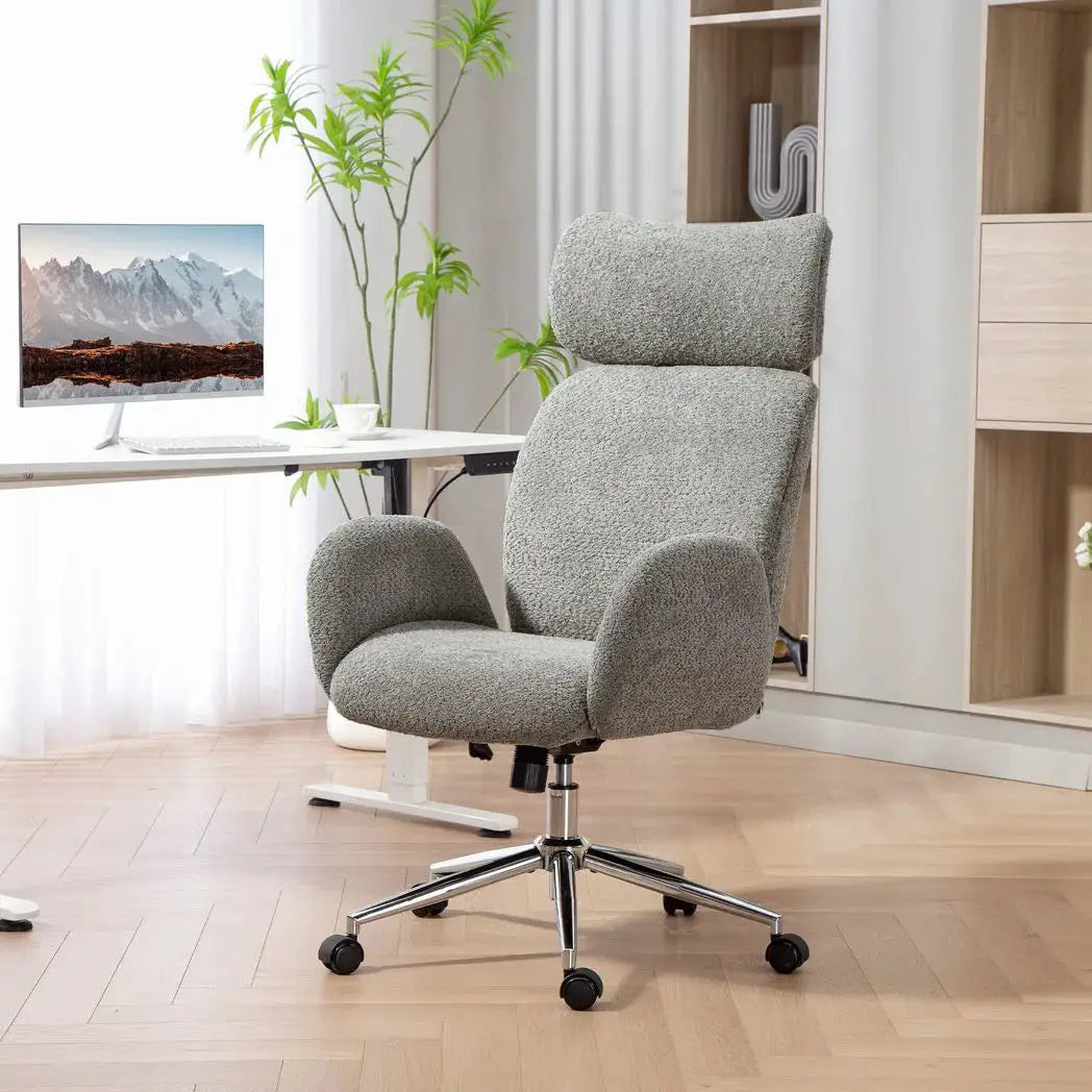 HOMCOM Office Chair with Adjustable Headrest, Spring Pack, Curved Line, Boucle Fabric - Charcoal Grey - from HOMCOM
