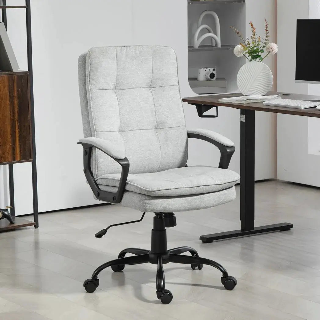 HOMCOM Linen-Look Double-Padded Office Chair - Grey - from HOMCOM