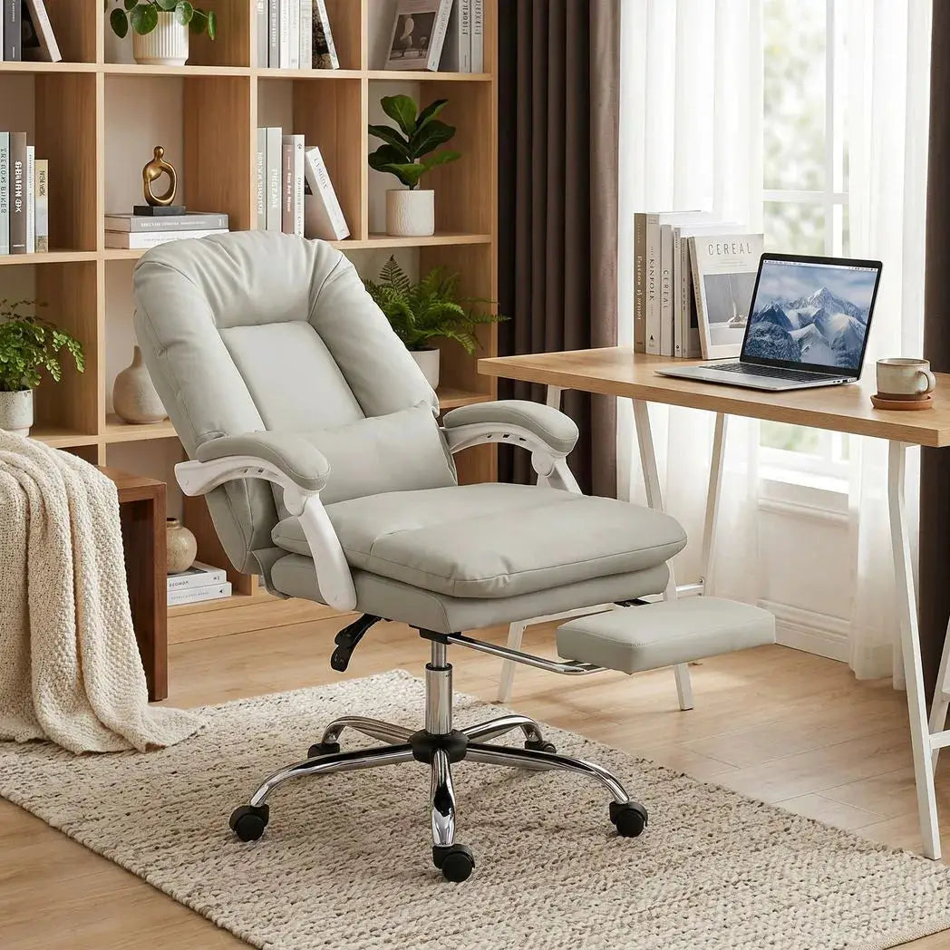 HOMCOM Ergonomic Executive Office Chair, Reclining Desk Chair with Lumbar Support, Footrest, Plush Thick Cushion, Khaki - from HOMCOM