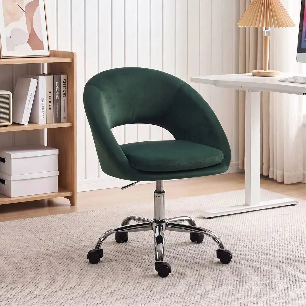 HOMCOM Velvet Desk Chair, Modern Office Chair with Height-Adjustable, Wheels, for Home Study Bedroom, Dark Green - from HOMCOM
