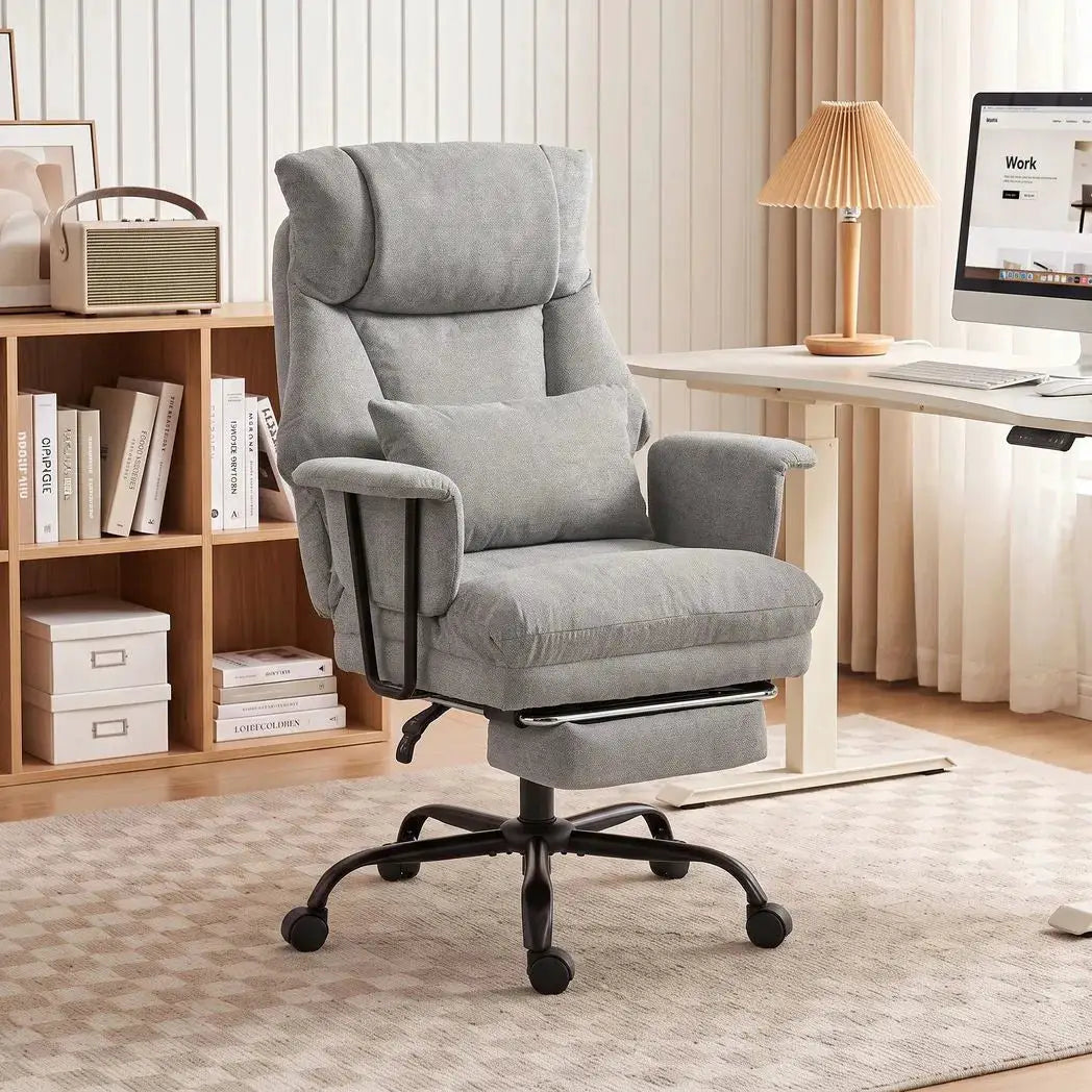 HOMCOM Office Chair, 180kg Heavy Duty Linen Computer Desk Chair with Lumbar Support, Wide Seat, Spring Cushion, Grey - from HOMCOM