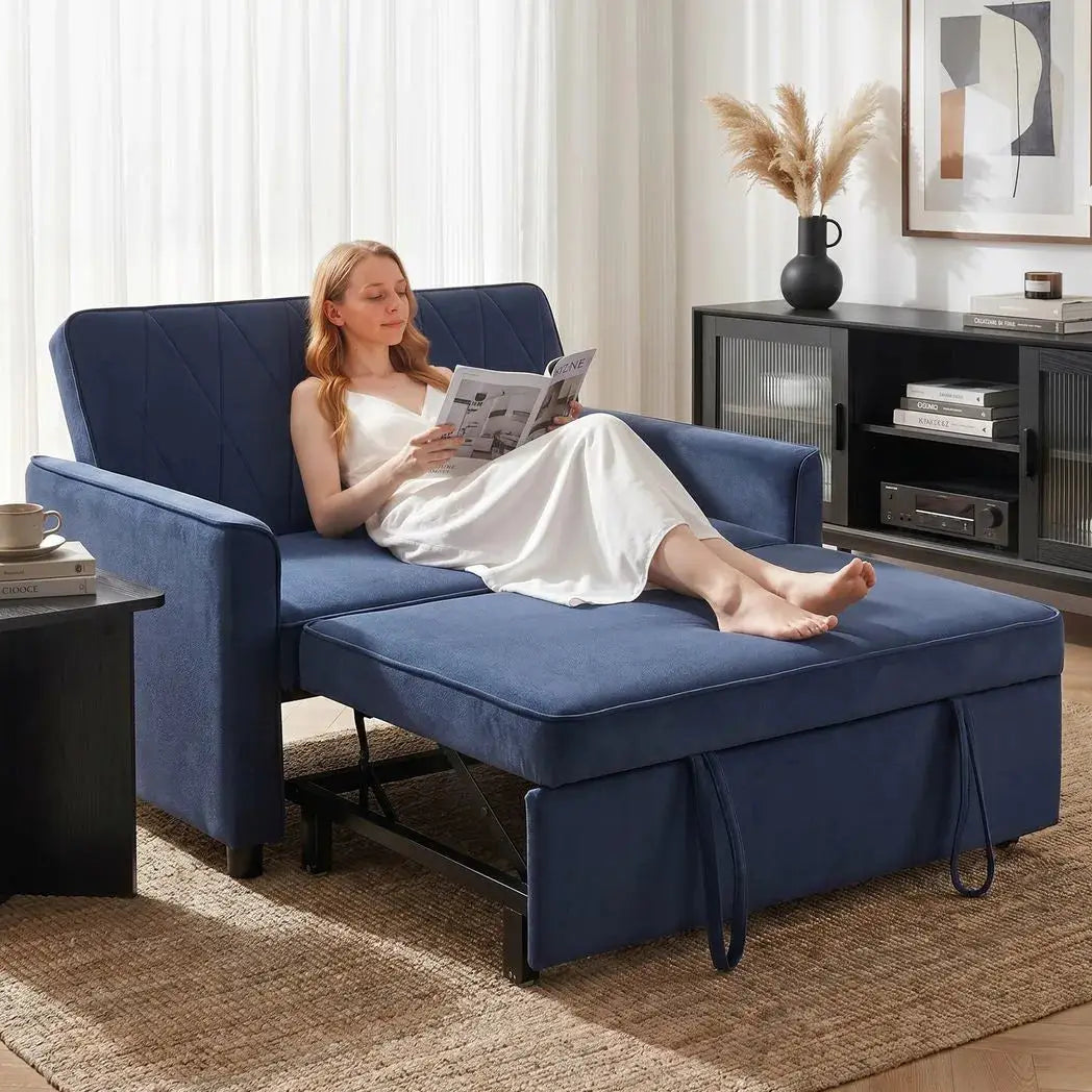 HOMCOM 2 Seater Sofa Bed, 3-in-1 Convertible Pull Out Sleeper Sofa with Click-Clack Adjustable Backrest, Dark Blue - from HOMCOM