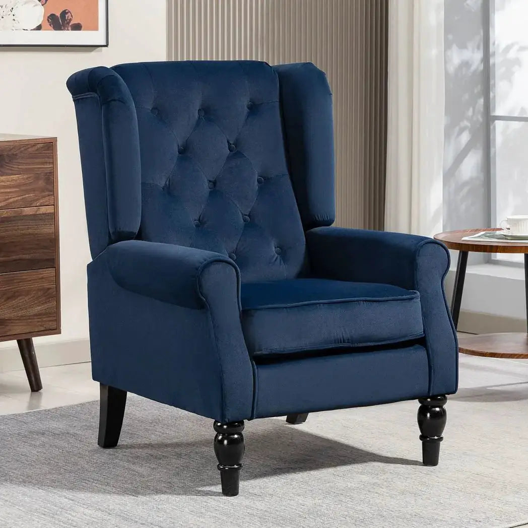 HOMCOM Wingback Accent Chair, Retro Upholstered Button Tufted Occasional Chair for Living Room and Bedroom, Dark Blue - from HOMCOM