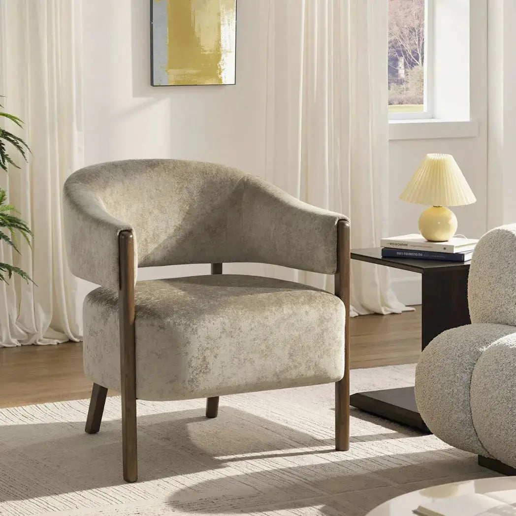 HOMCOM Accent Chair, Upholstered Tub Chair with Solid Wood Frame and Legs, Light Brown - from HOMCOM