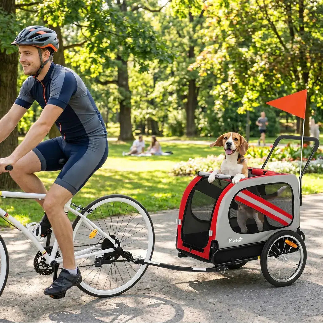 PawHut 2-In-1 Dog Bike Trailer Pet Stroller with Universal Wheel Reflector Flag Red - from PawHut