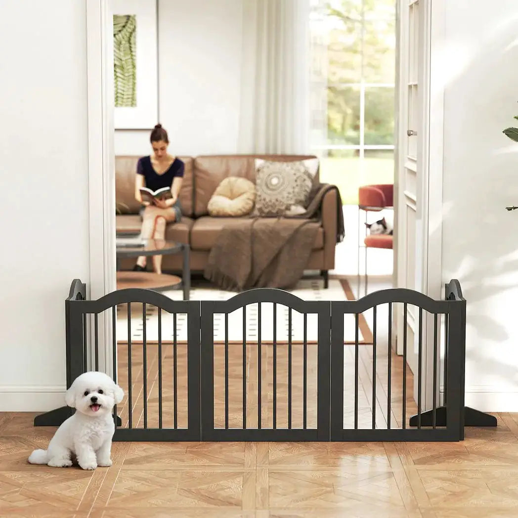 PawHut Freestanding Dog Gate Wooden Stair Gate for Dogs with Support Feet Foldable Pet Fence Safety Barrier for the House Doorway Stairs Black - from PawHut