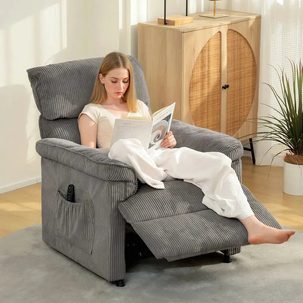 HOMCOM Corduroy Electric Massage Recliner - Grey - from HOMCOM