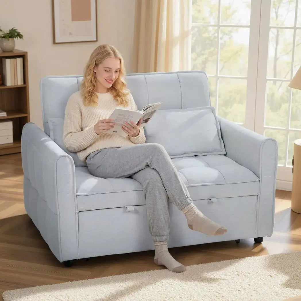 HOMCOM 2 Seater Sofa Bed, 3-in-1 Convertible Sleeper Sofa with Click-clack Adjustable Backrest and 2 Pillows, Light Grey - from HOMCOM