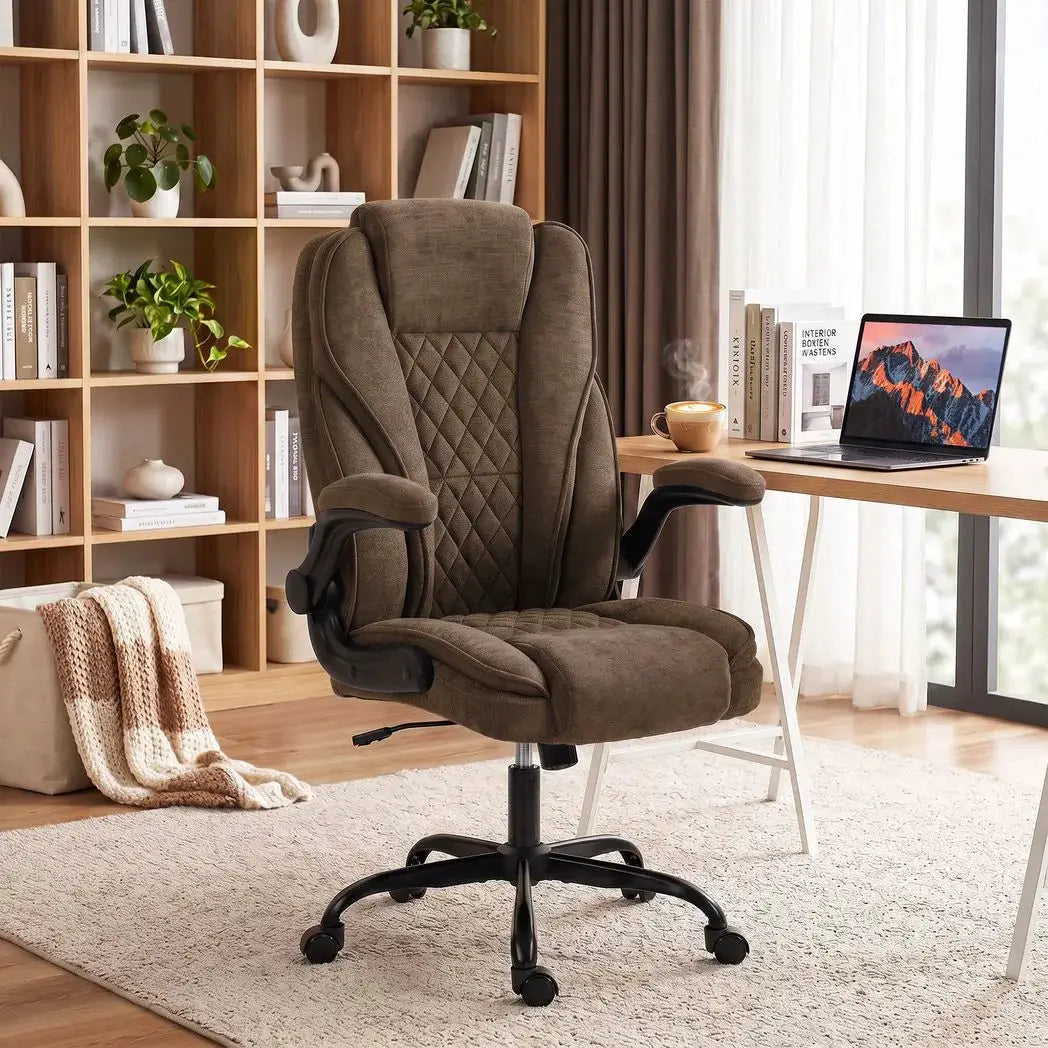 HOMCOM Office Chair, Ergonomic Desk Chair with Flip-up Armrest, Pocket Springs, Swivel Wheels, Adjustable Height, Brown - from HOMCOM